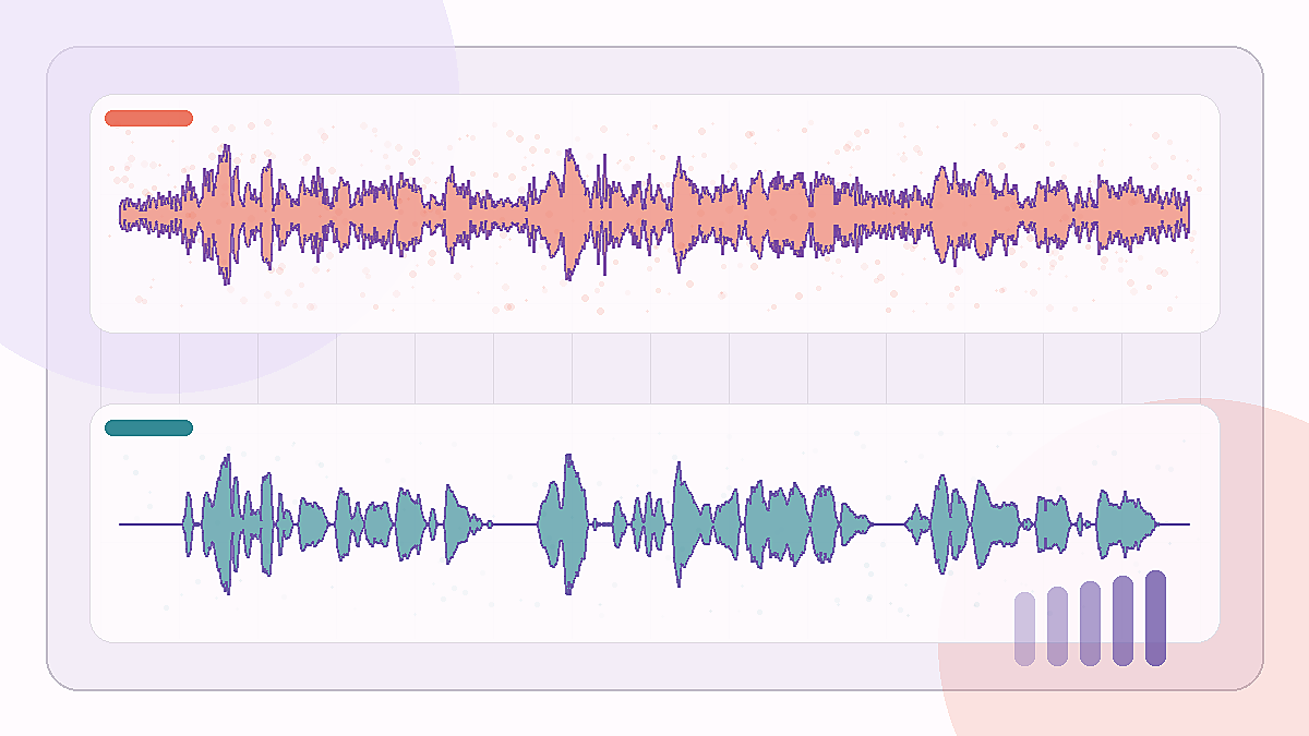 Waveform comparison of a public-square speech clip before and after voice isolation.